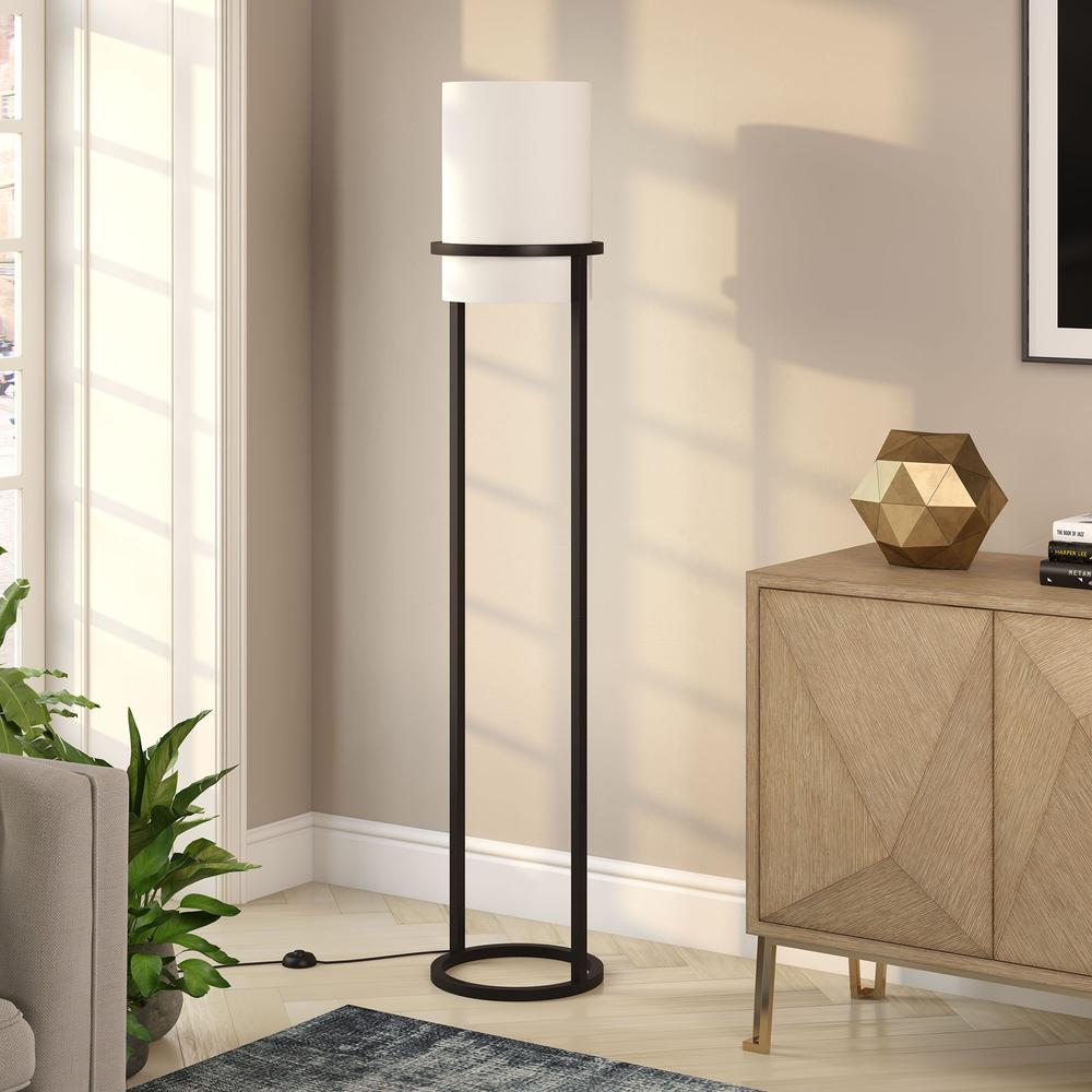 Casimir 62" Tall Floor Lamp with Fabric Shade in Blackened Bronze/White. Picture 2