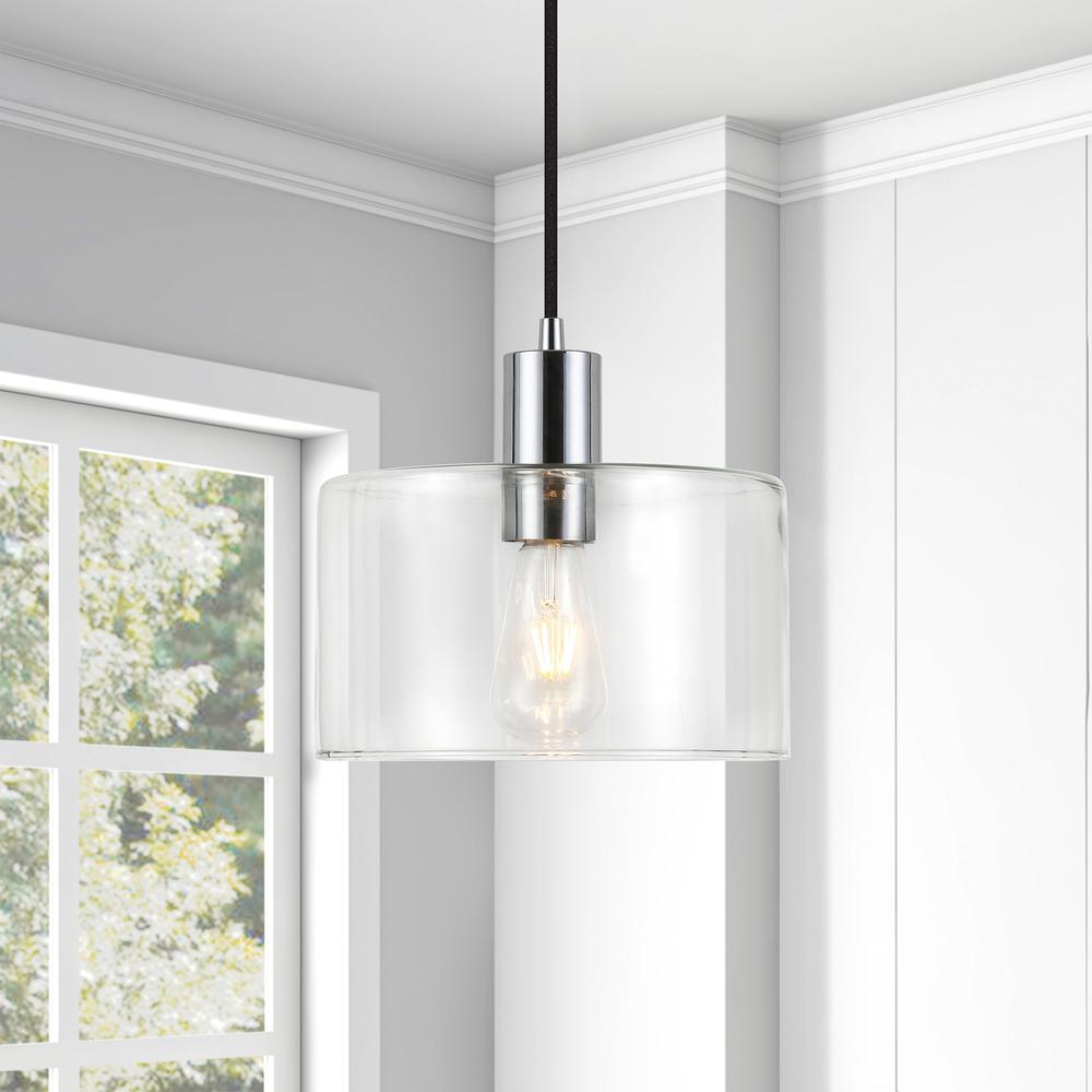 Henri 10" Wide Pendant with Glass Shade in Polished Nickel/Clear. Picture 2