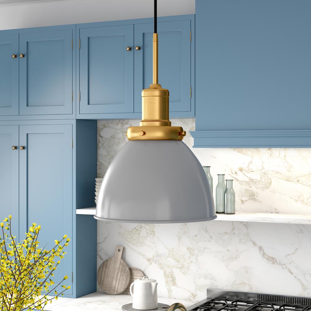 Madison 12" Wide Pendant with Metal Shade in Matte Gray/Brass /Matte Gray. Picture 2