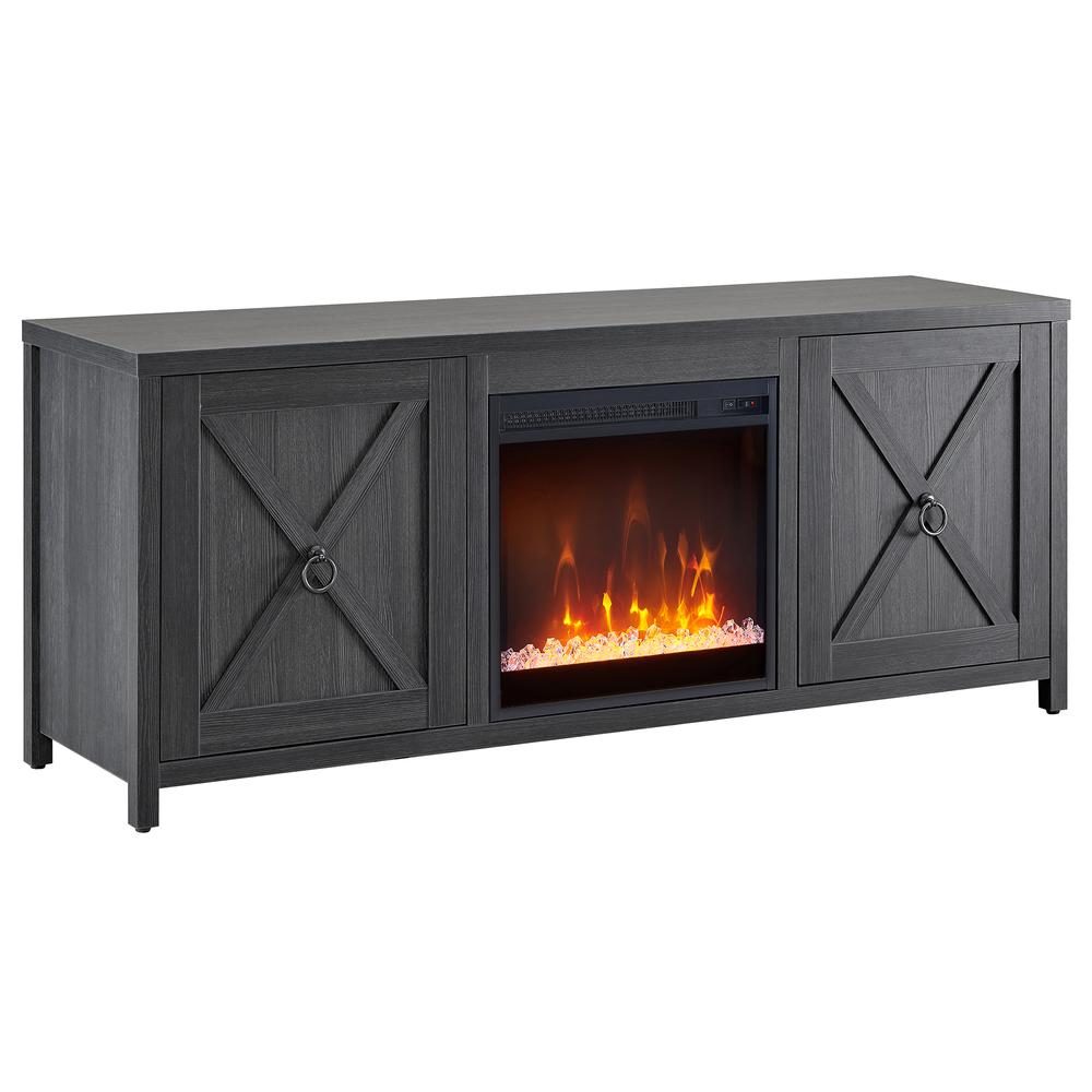 Granger Rectangular TV Stand with Crystal Fireplace for TV's up to 65" in Charcoal Gray. Picture 1