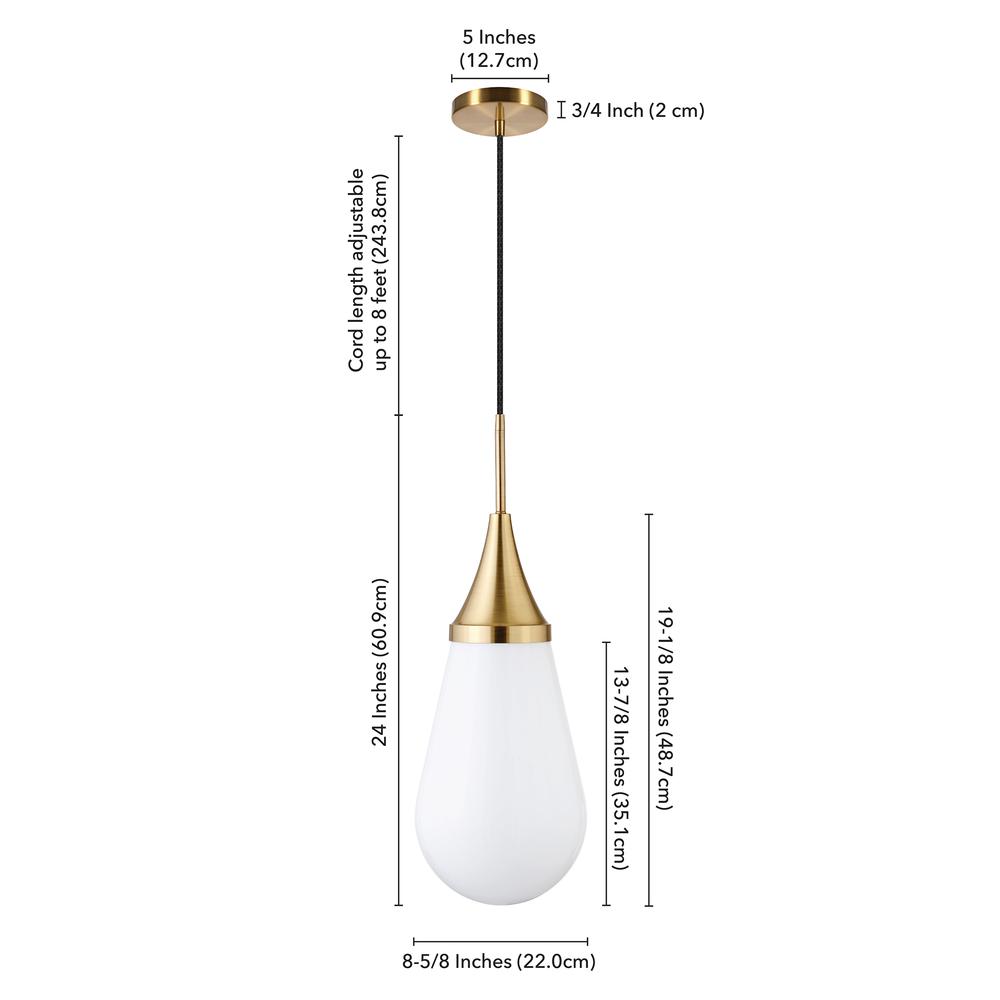 Ambrose 8.63" Wide Pendant with Glass Shade in Brass/Milk White. Picture 5