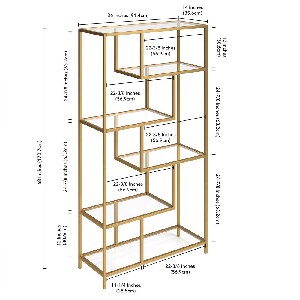 Isla 68'' Tall Rectangular Bookcase in Gold. Picture 5