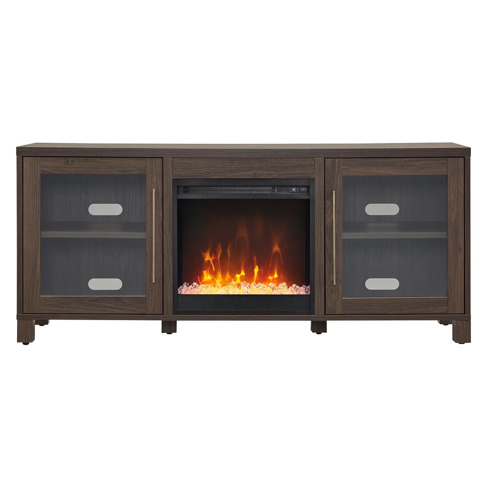 Quincy Rectangular TV Stand with Log Fireplace for TV's up to 65" in Alder Brown. Picture 3