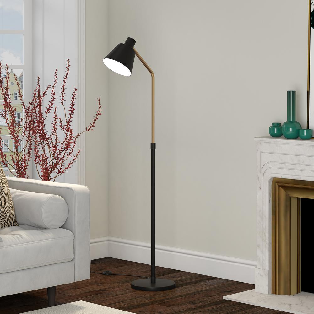 Elmer Two-Tone Floor Lamp with Metal Shade in Blackened Bronze/Brass/Blackened Bronze. Picture 3
