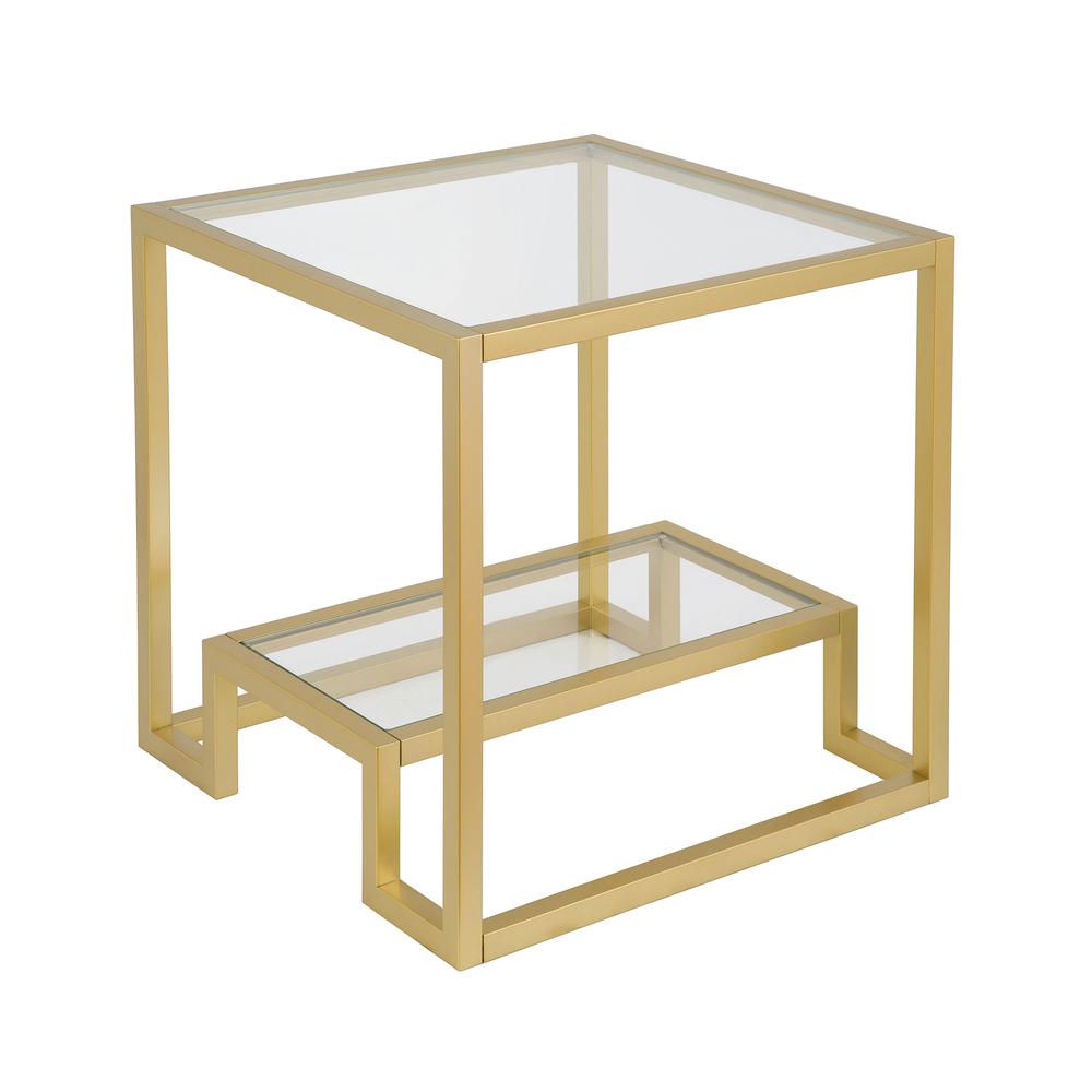 Athena 22'' Wide Square Side Table in Brass. Picture 1