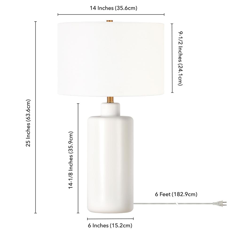 Carlina 25" Tall Ceramic Table Lamp with Fabric Shade in Matte White/White. Picture 4