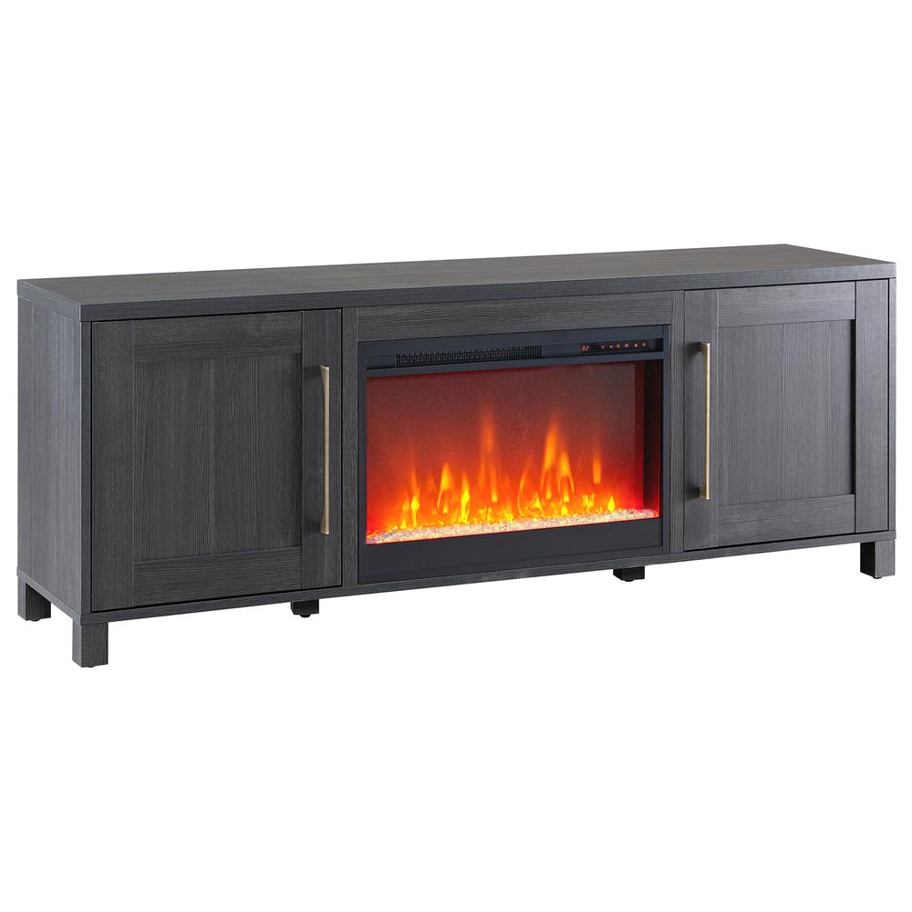 Chabot Rectangular TV Stand with 26" Crystal Fireplace for TV's up to 80" in Charcoal Gray. Picture 1