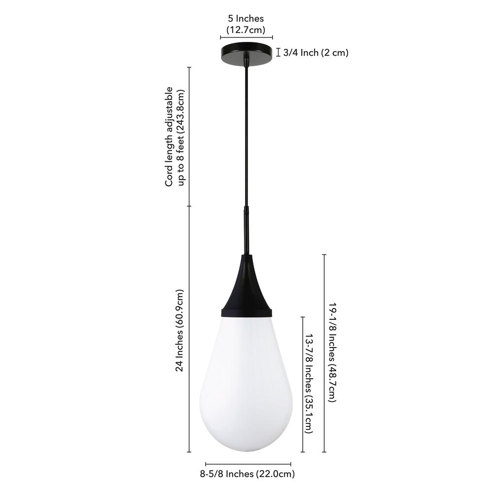Ambrose 8.63" Wide Pendant with Glass Shade in Blackened Bronze/Milk White. Picture 5