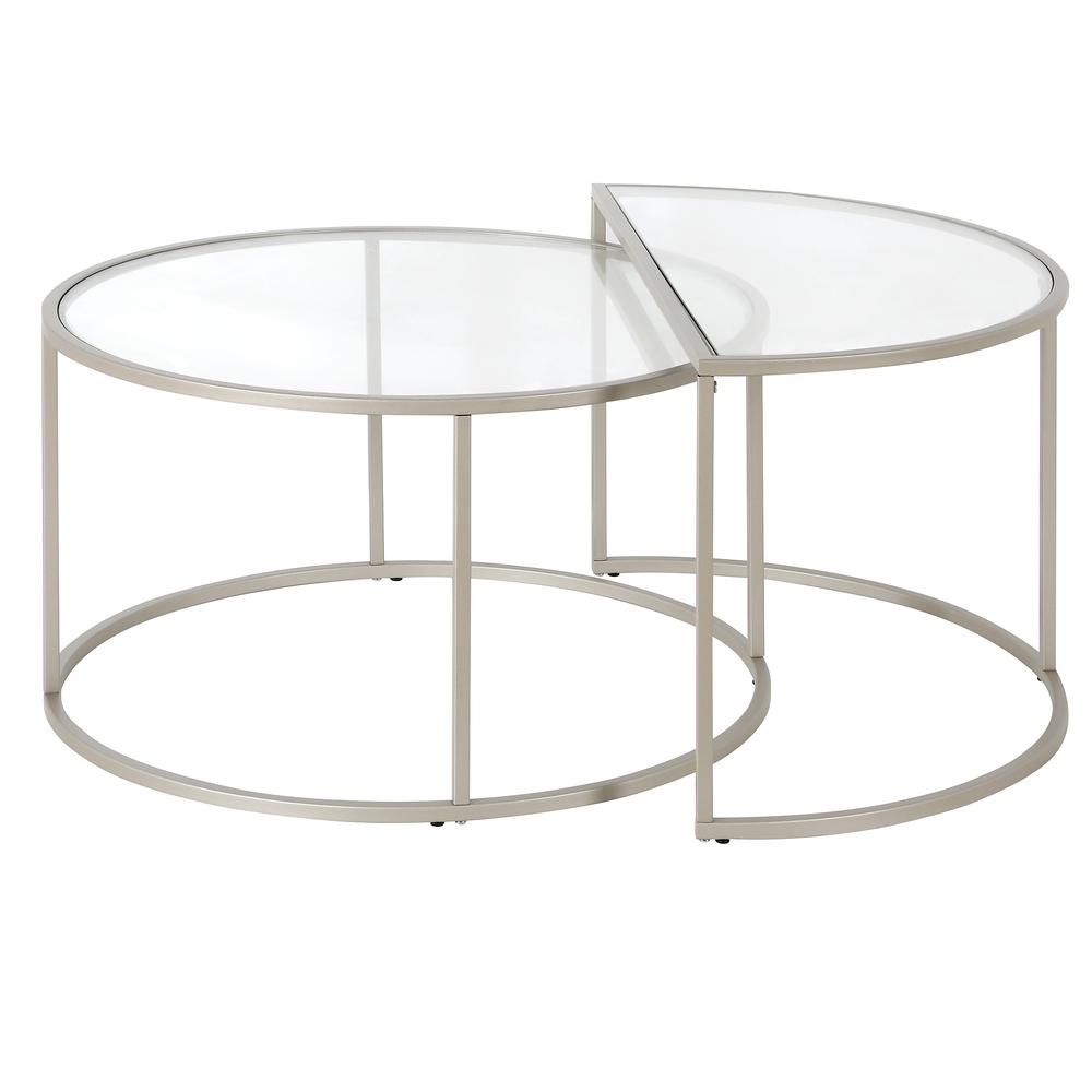 Luna Round & Demilune Nested Coffee Table in Satin Nickel. Picture 3
