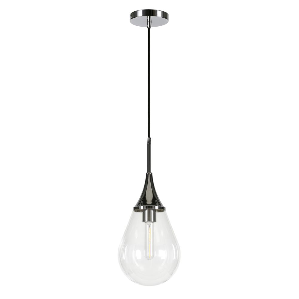 Ambrose 7.63" Wide Pendant with Glass Shade in Polished Nickel/Clear. Picture 1