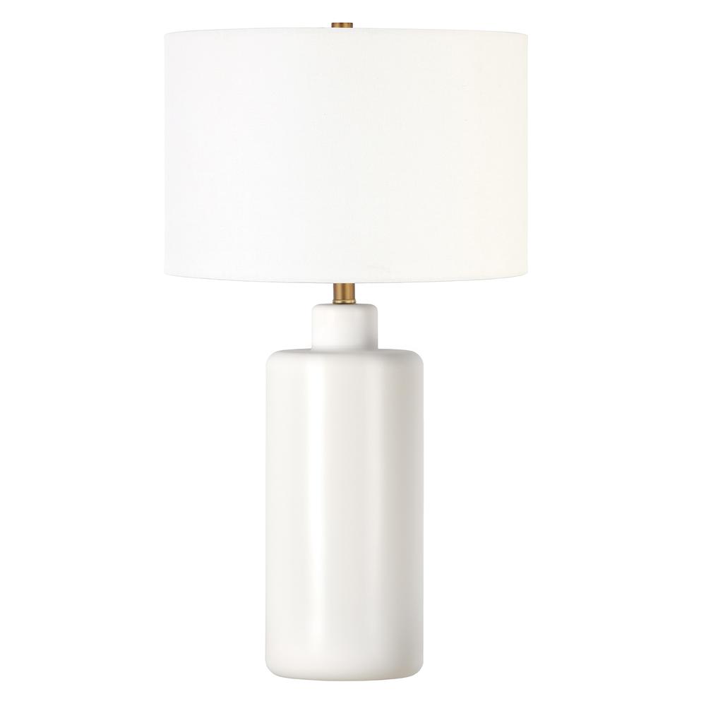 Carlina 25" Tall Ceramic Table Lamp with Fabric Shade in Matte White/White. Picture 1