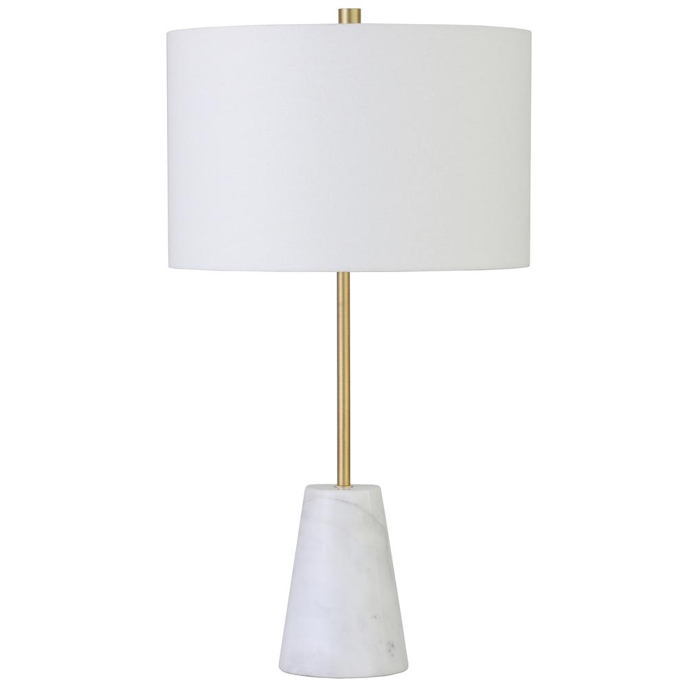 Killian 25.5" Marble Table Lamp with Fabric Shade in Brushed Brass. Picture 1