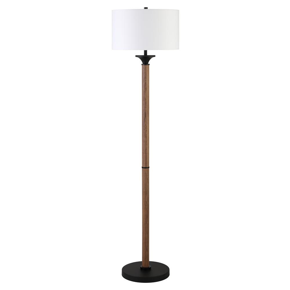 Delaney 66" Tall Floor Lamp with Fabric Shade in Rustic Oak/Blackened Bronze. Picture 1