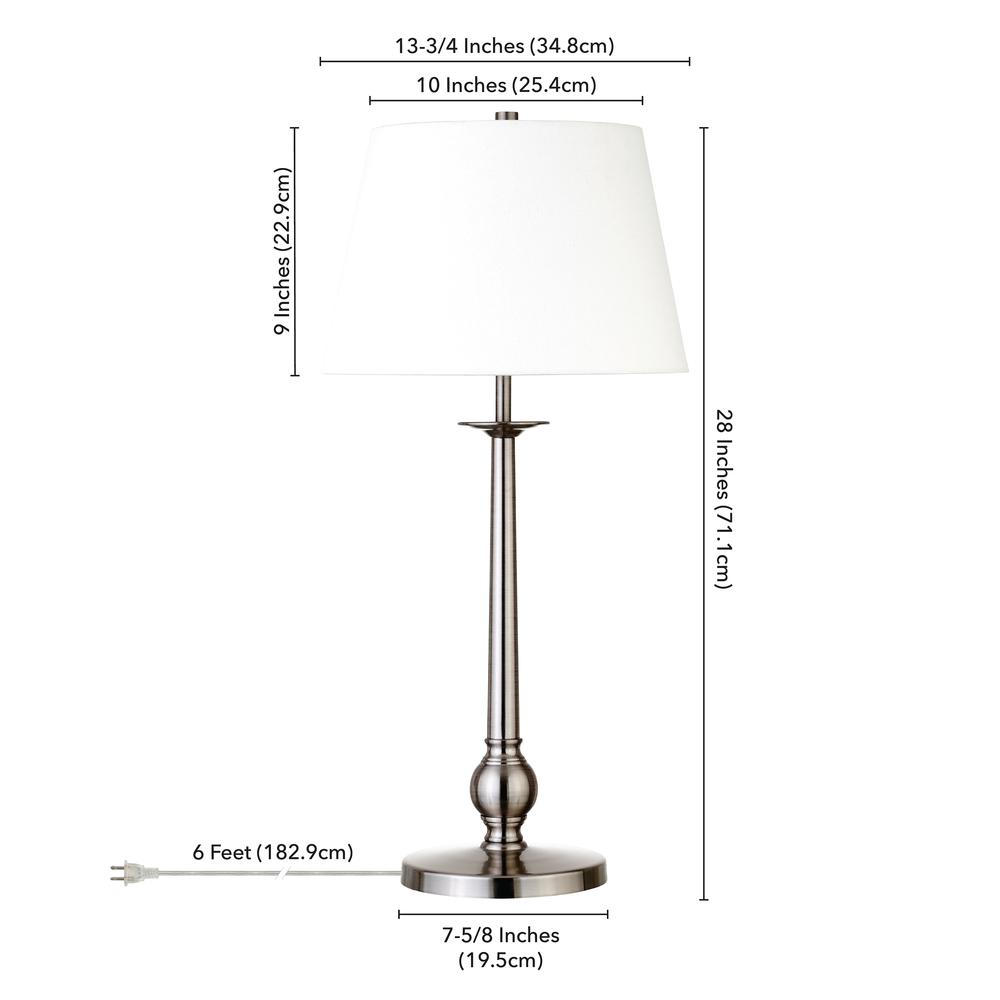 Wilmer 28" Tall Table Lamp with Fabric Shade in Brushed Nickel. Picture 5
