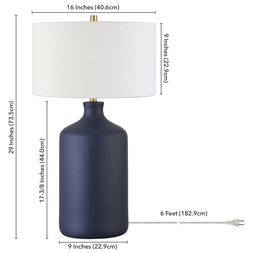 Sloane 29" Tall Ceramic Table Lamp with Fabric Shade in Matte Navy/White. Picture 5