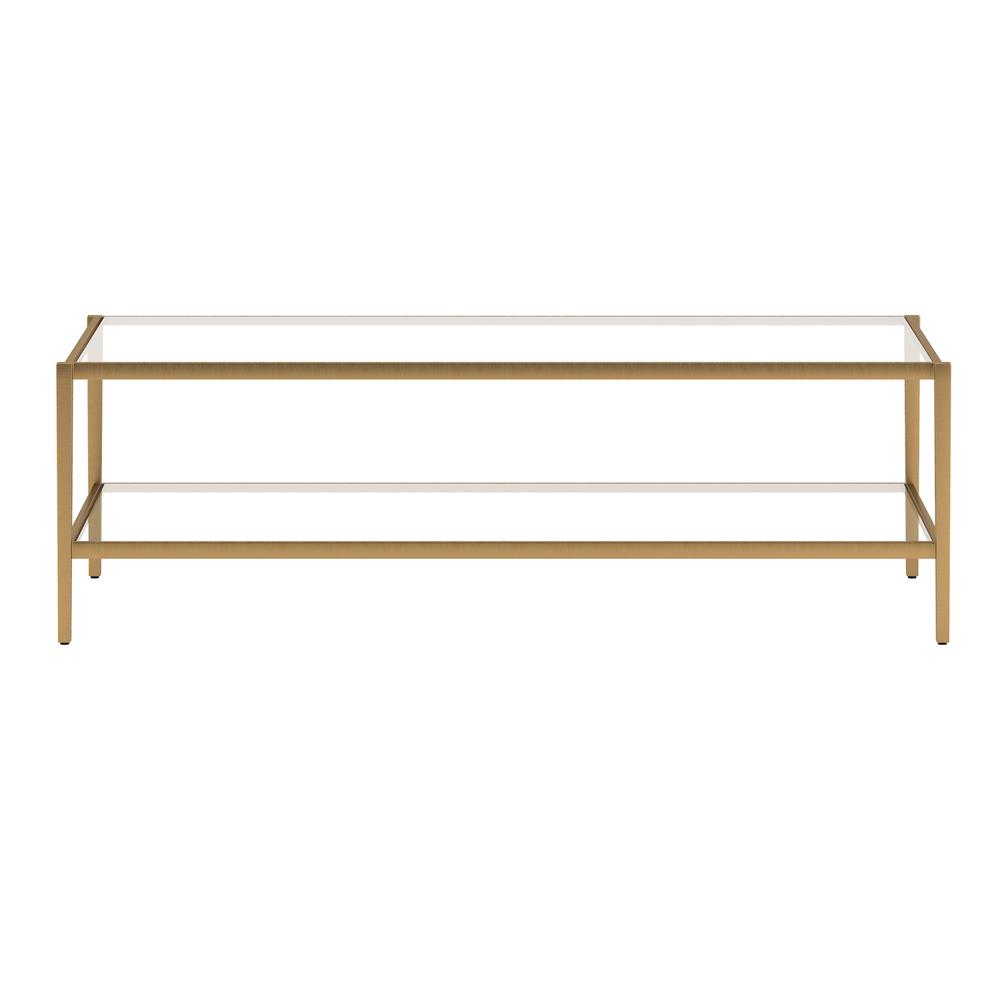 Hera 54'' Wide Rectangular Coffee Table in Antique Brass. Picture 3