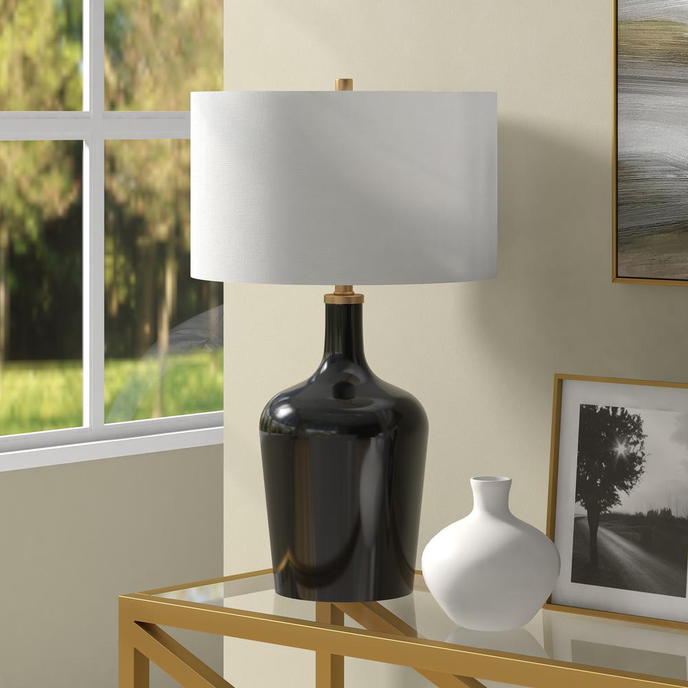Sebago 25" Tall Table Lamp with Fabric Shade in Black/White. Picture 4