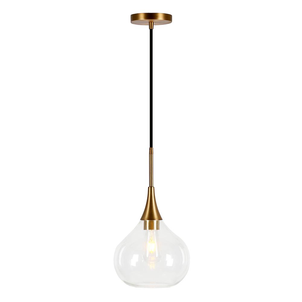 Ida 9.5" Wide Pendant with Glass Shade in Brass/Clear. Picture 3