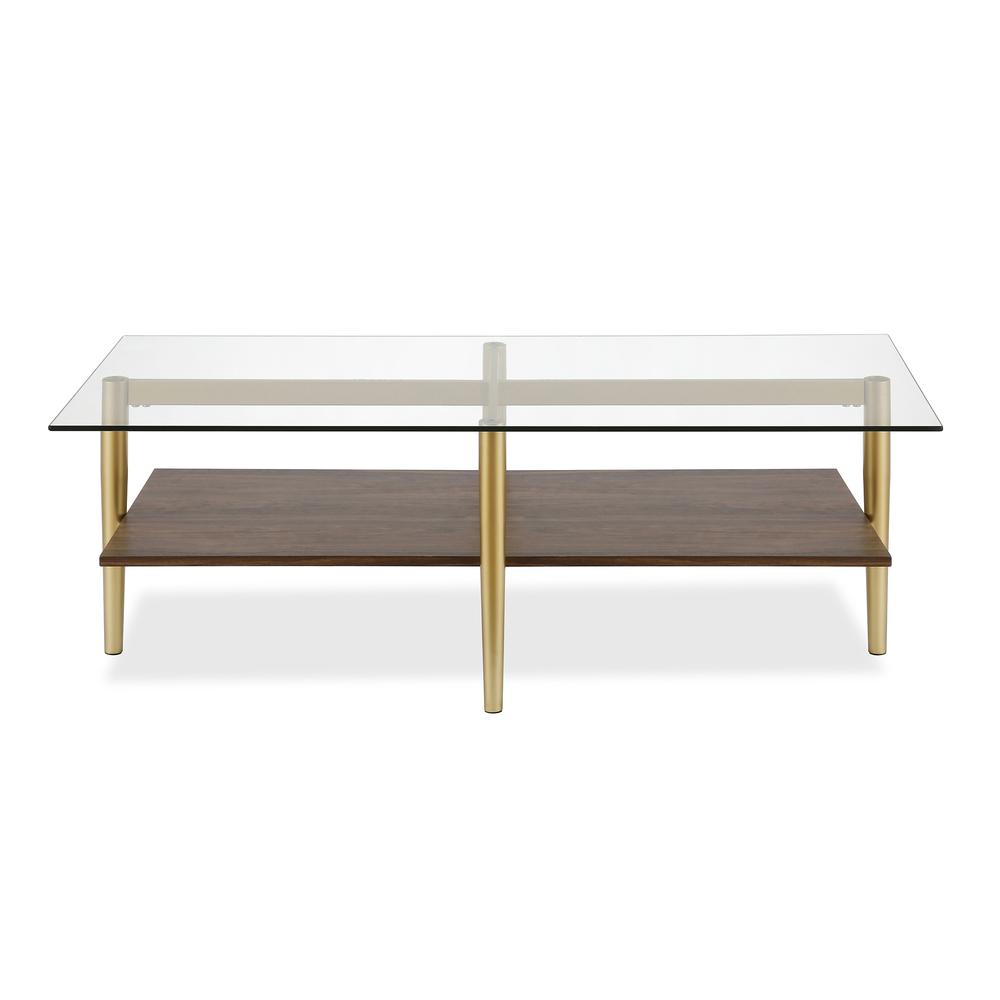 Otto 47'' Wide Rectangular Coffee Table with MDF Shelf in Gold and Walnut. Picture 4