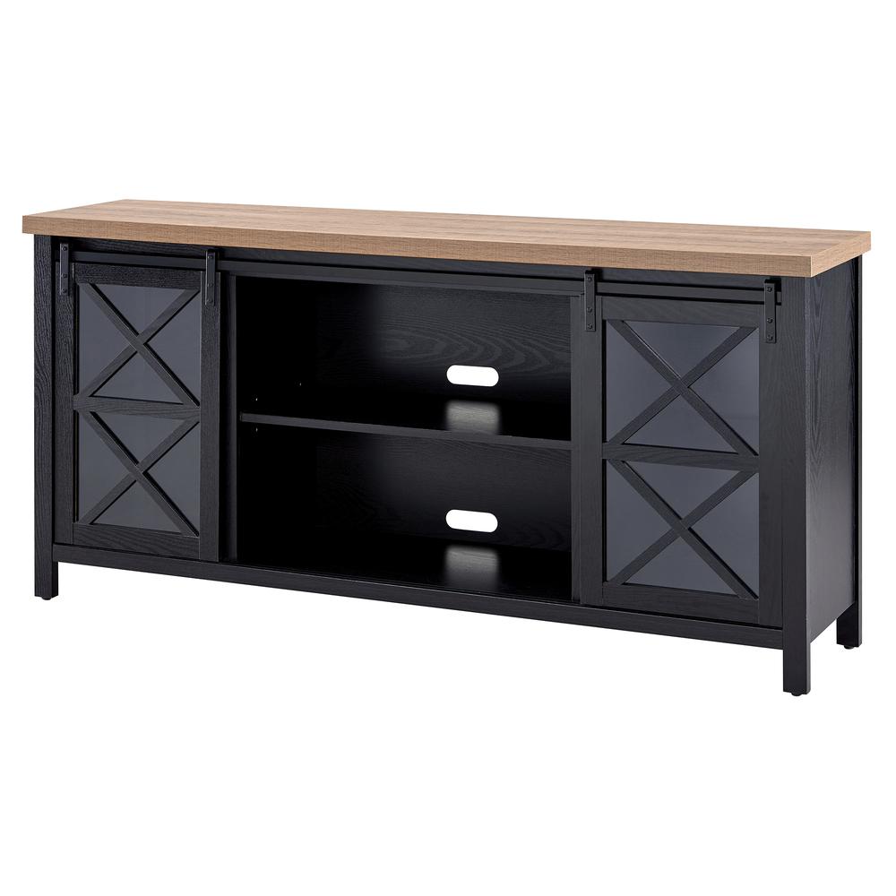 Clementine Rectangular TV Stand for TV's up to 80" in Black Grain/Golden Brown. Picture 3