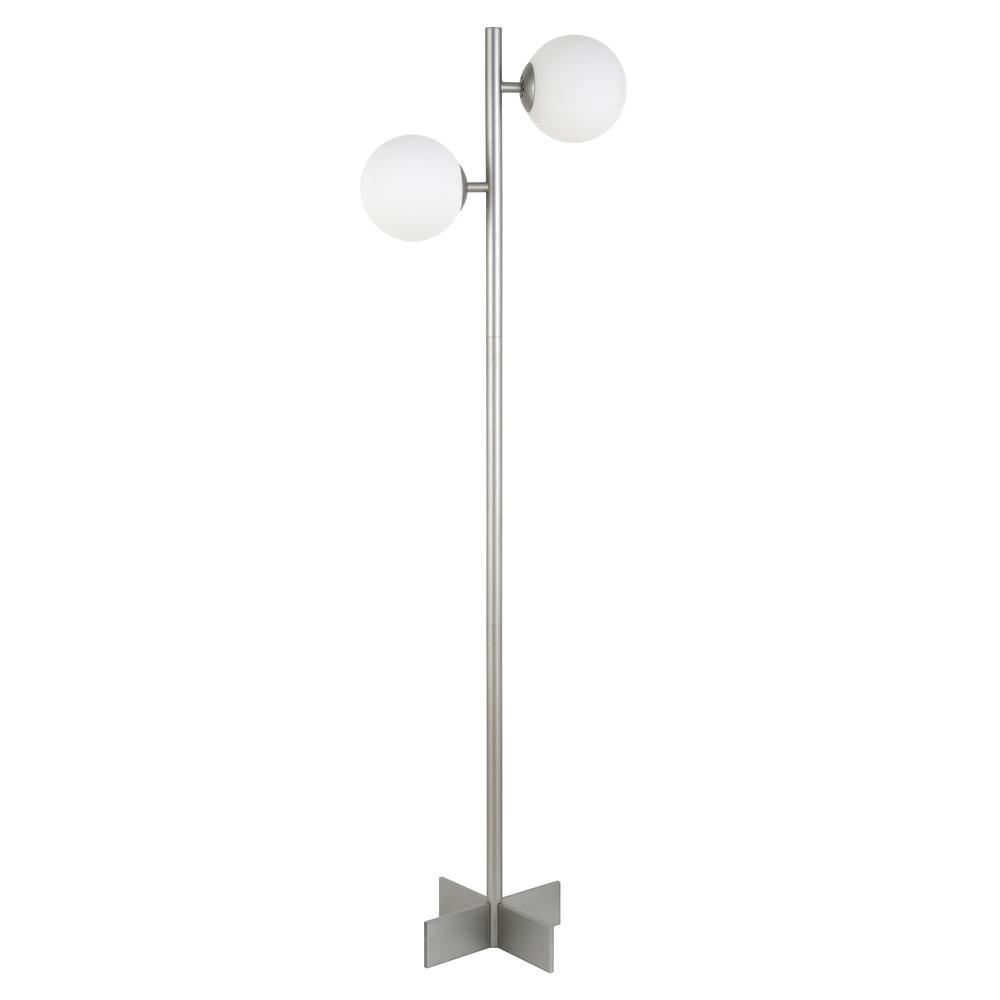 Twee 2-Light Floor Lamp with Glass Shade in Nickel/White Milk. Picture 1