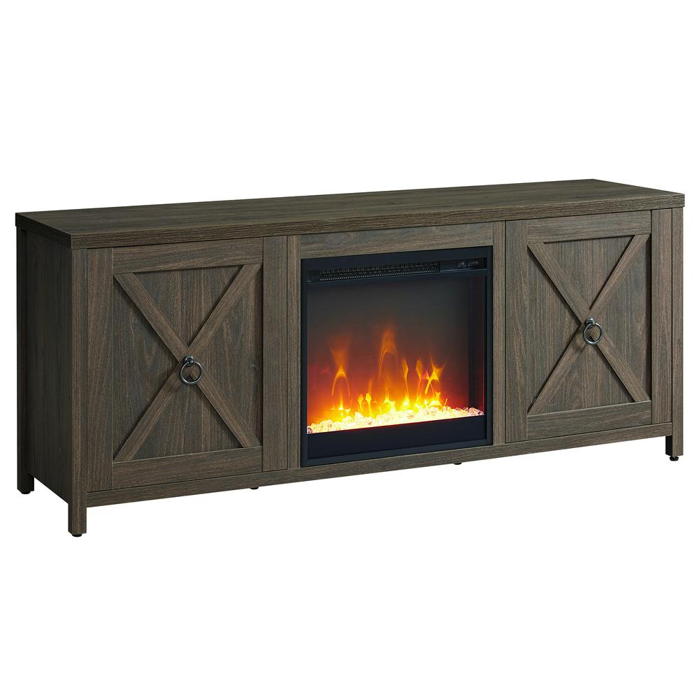Granger Rectangular TV Stand with Crystal Fireplace for TV's up to 65" in Alder Brown. Picture 1