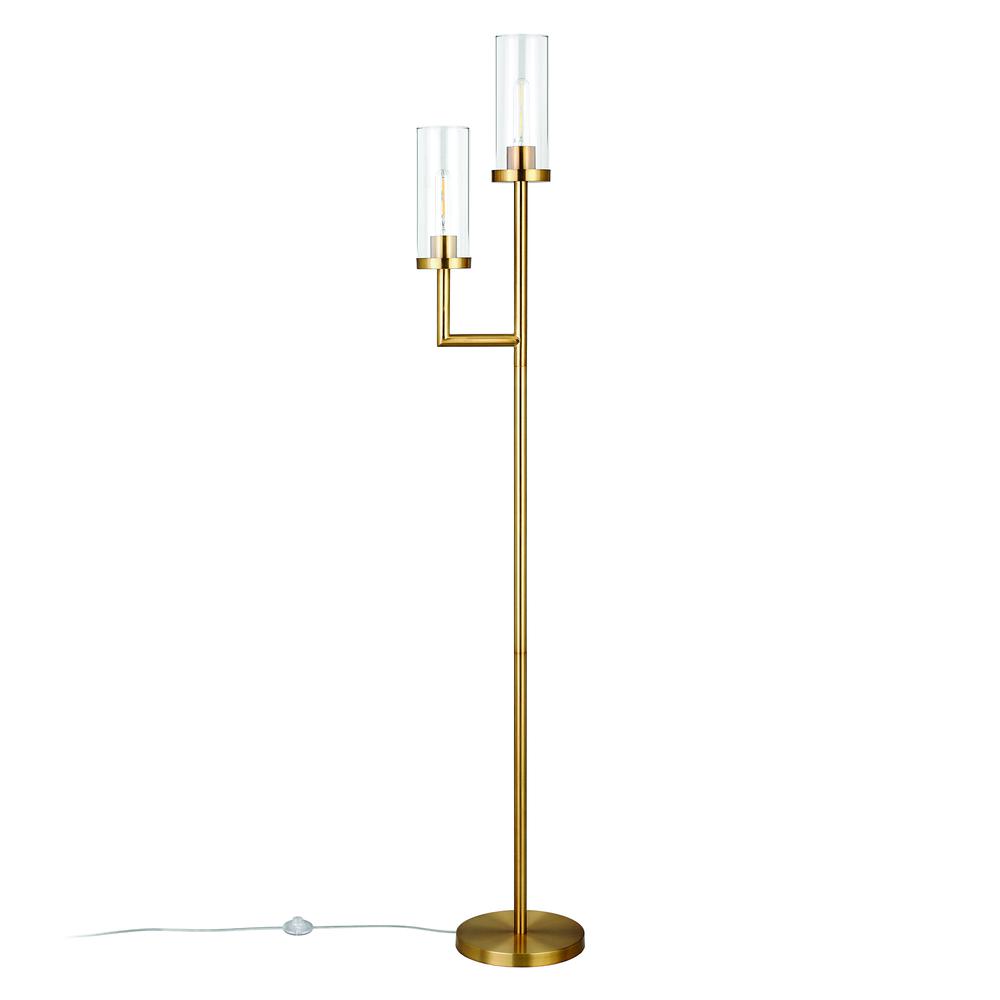 Basso 2-Light Torchiere Floor Lamp with Glass Shade in Brass/Clear. Picture 3