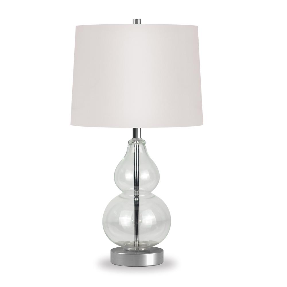 Katrina 21.25" Tall Petite Table Lamp with Fabric Shade in Clear Glass/Satin Nickel/White. Picture 1