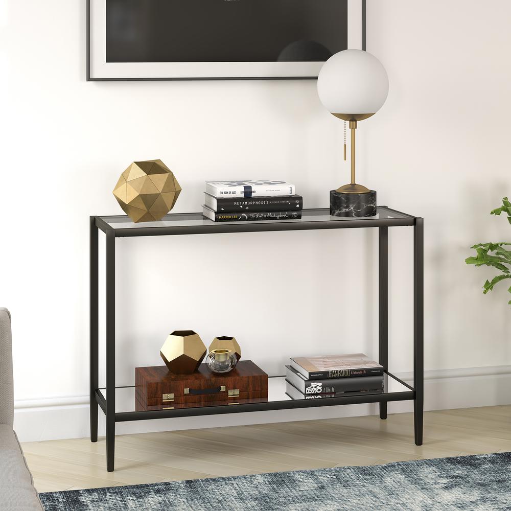 Hera 42'' Wide Rectangular Console Table with Glass Shelf in Blackened Bronze. Picture 2
