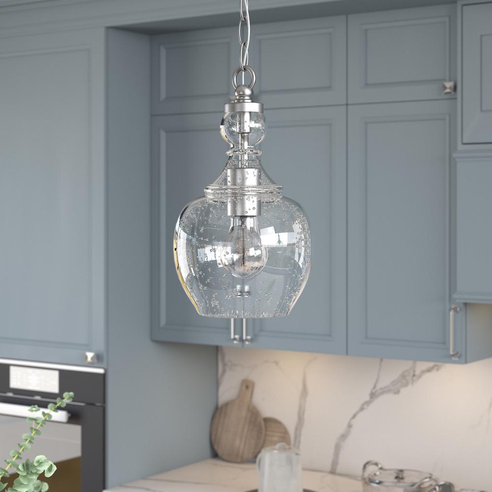 Verona 7" Wide Pendant with Glass Shade in Brushed Nickel/Seeded. Picture 2