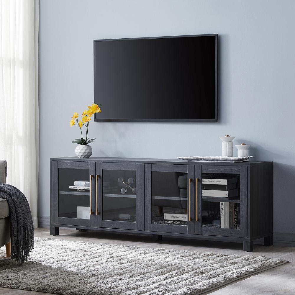 Quincy Rectangular TV Stand for TV's up to 80" in Charcoal Gray. Picture 2