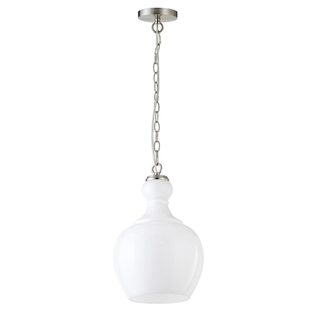 Verona 11" Wide Pendant with Glass Shade in Brushed Nickel/White Milk. Picture 1