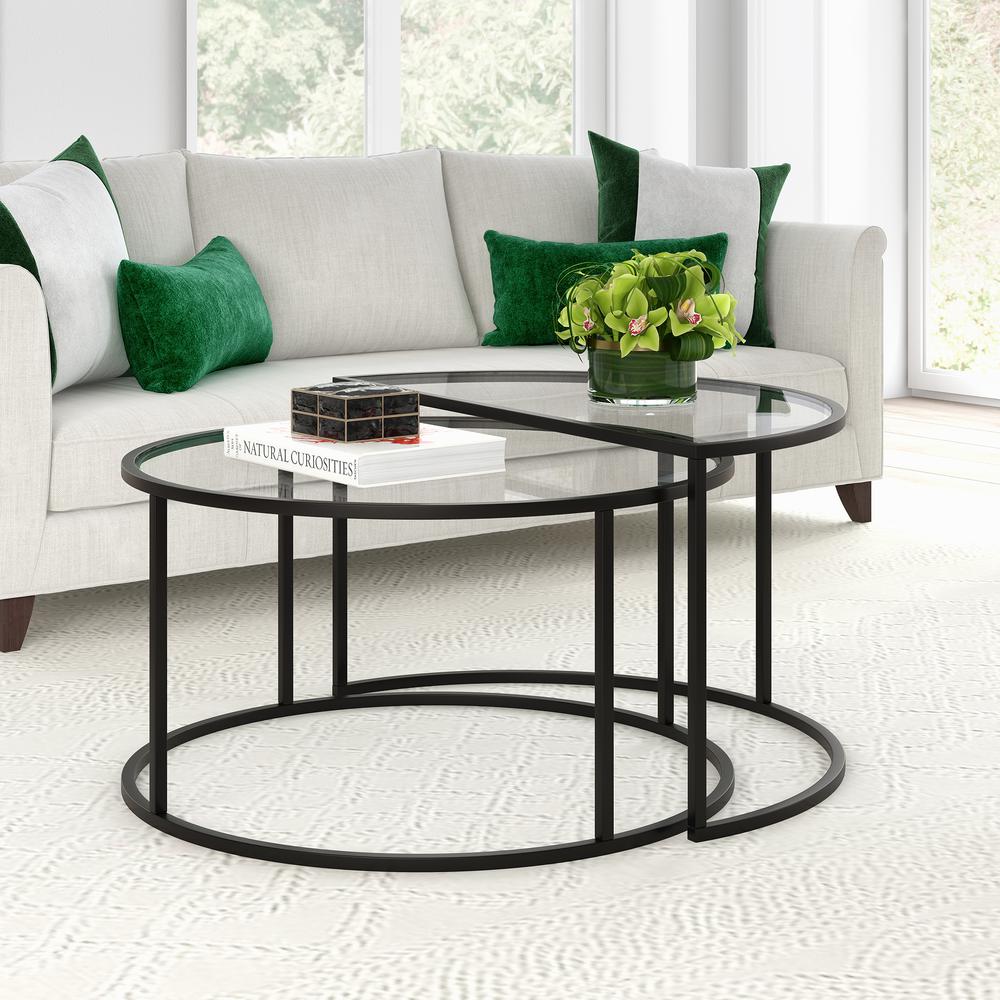 Luna Round & Demilune Nested Coffee Table in Blackened Bronze. Picture 2