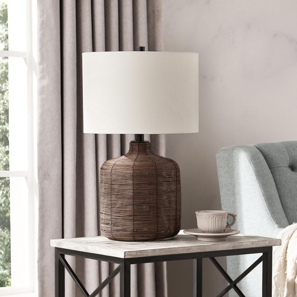 Jolina 20.5" Tall Petite/Rattan Table Lamp with Fabric Shade in Umber Rattan/White. Picture 2