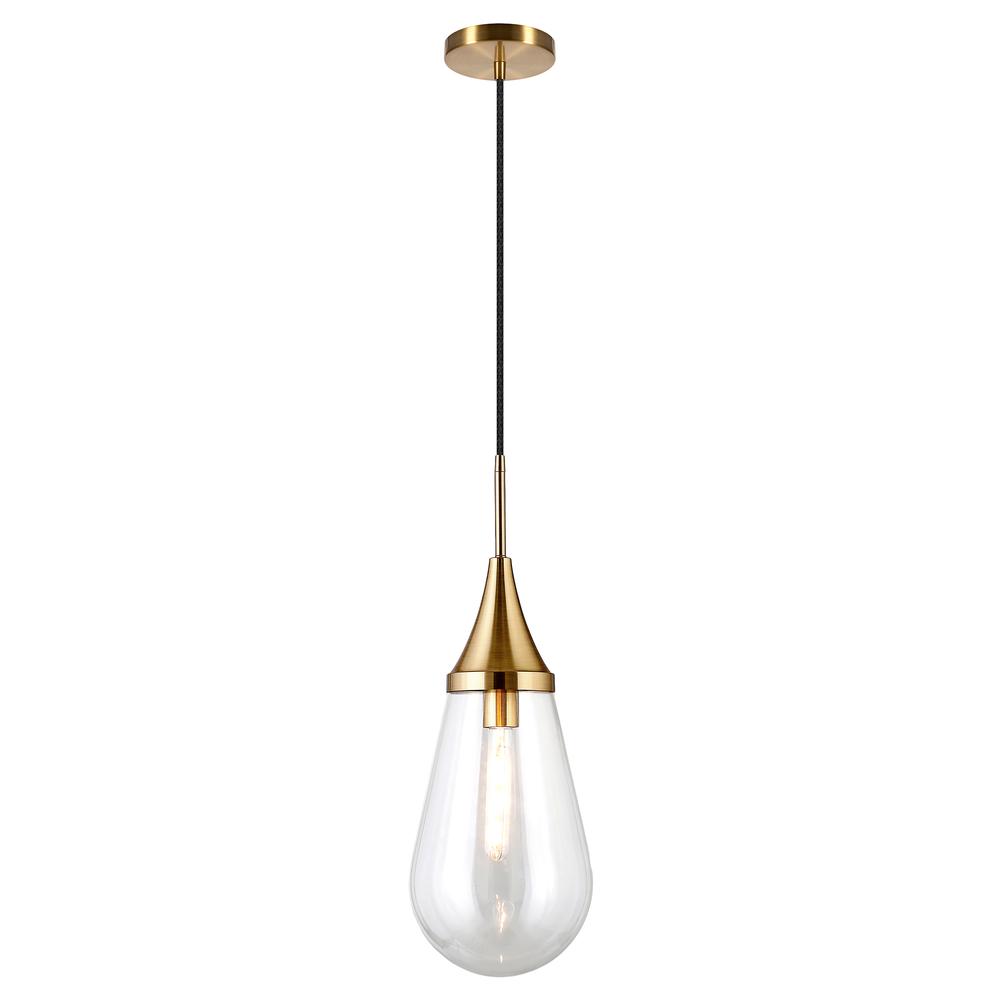Ambrose 8.63" Wide Pendant with Glass Shade in Brass/Clear. Picture 3