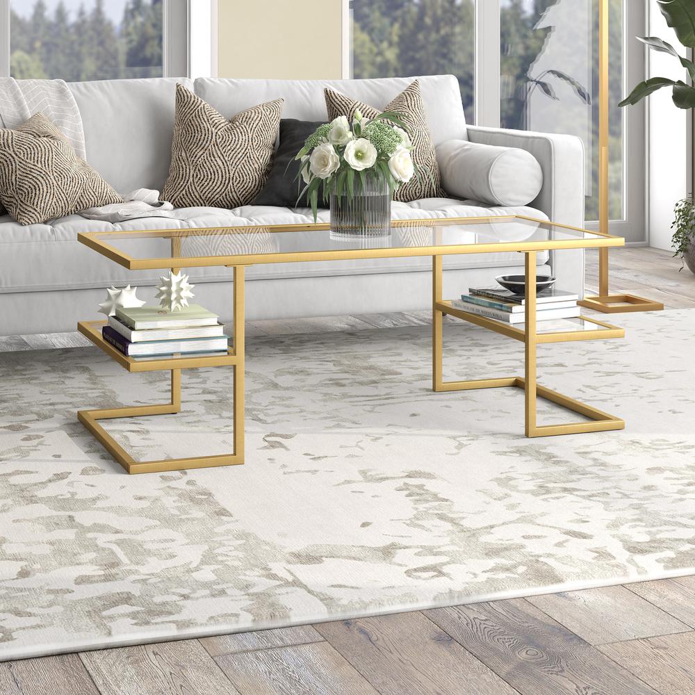 Circe 47'' Wide Rectangular Coffee Table in Brass. Picture 3