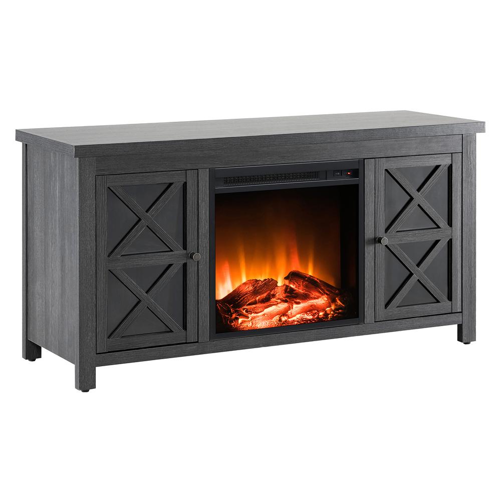 Colton Rectangular TV Stand with Log Fireplace for TV's up to 55" in Charcoal Gray. Picture 1