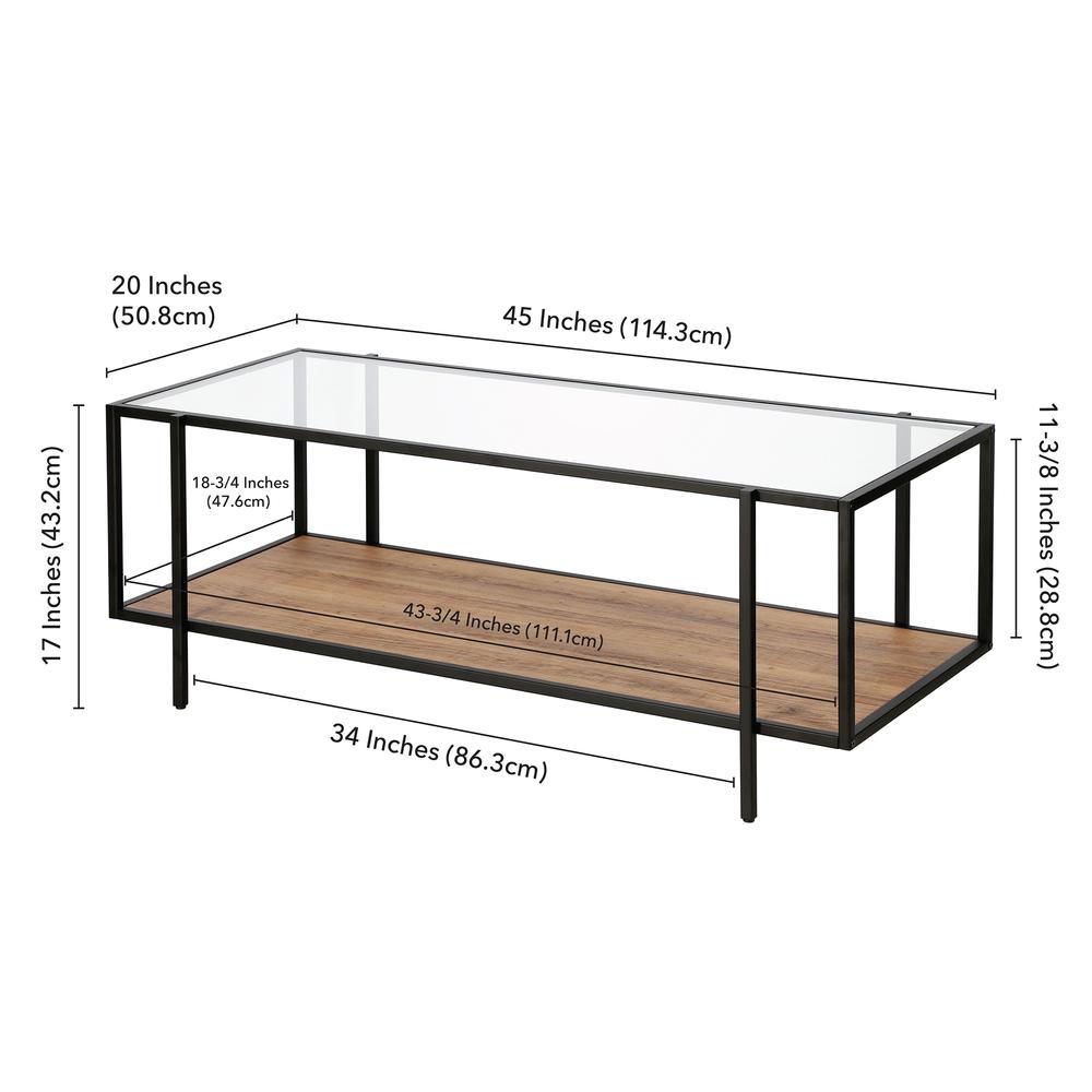 Vireo 45'' Wide Rectangular Coffee Table with MDF Shelf in Blackened Bronze/Rustic Oak. Picture 5