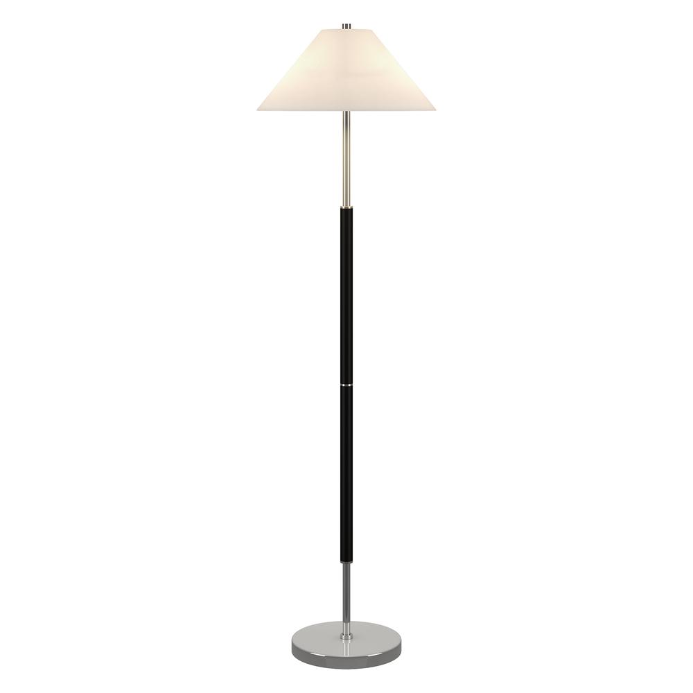 Simona 2-Light Floor Lamp with Fabric Shade in Matte Black/Polished Nickel. Picture 2
