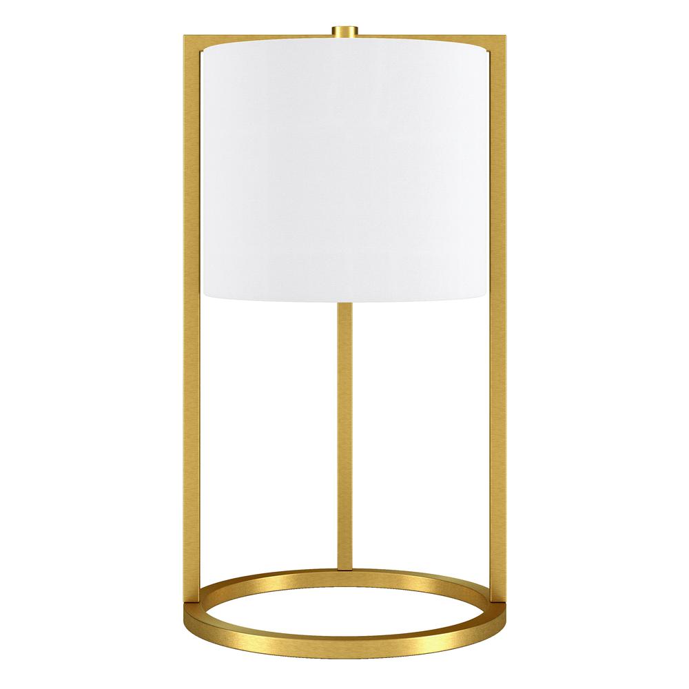 Peyton 22" Tall Asymmetric Table Lamp with Fabric Shade in Brass/White. Picture 1