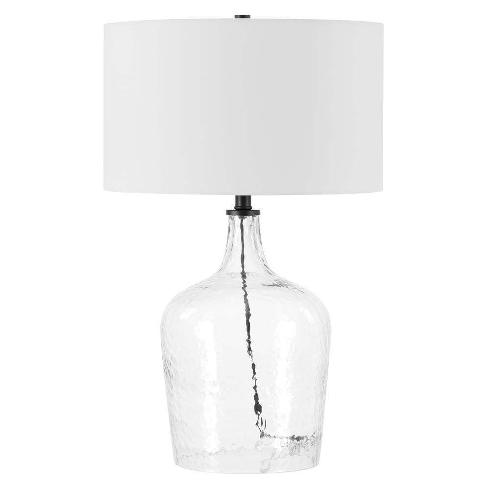 Casco 24" Tall Table Lamp with Fabric Shade in Textured Clear Glass/Blackened Bronze/White. Picture 1