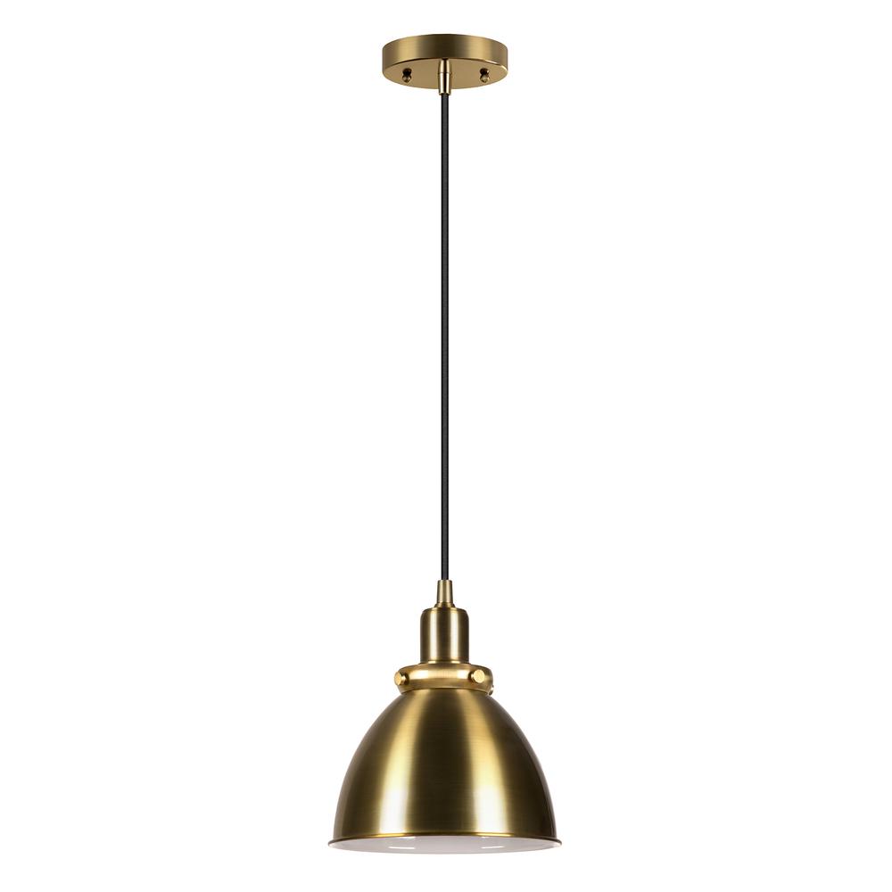 Madison 8" Wide Pendant with Metal Shade in Brass/Brass. Picture 1