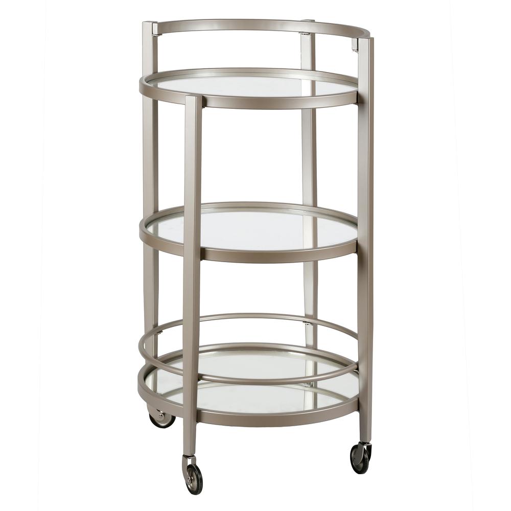 Hause 21'' Wide Round Bar Cart in Satin Nickel. Picture 3