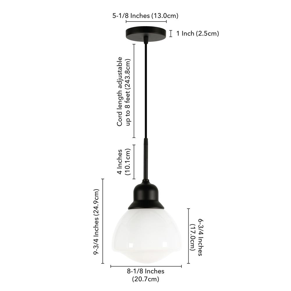 Brooks 8.12" Wide Pendant with Glass Shade in Blackened Bronze /White Milk. Picture 5
