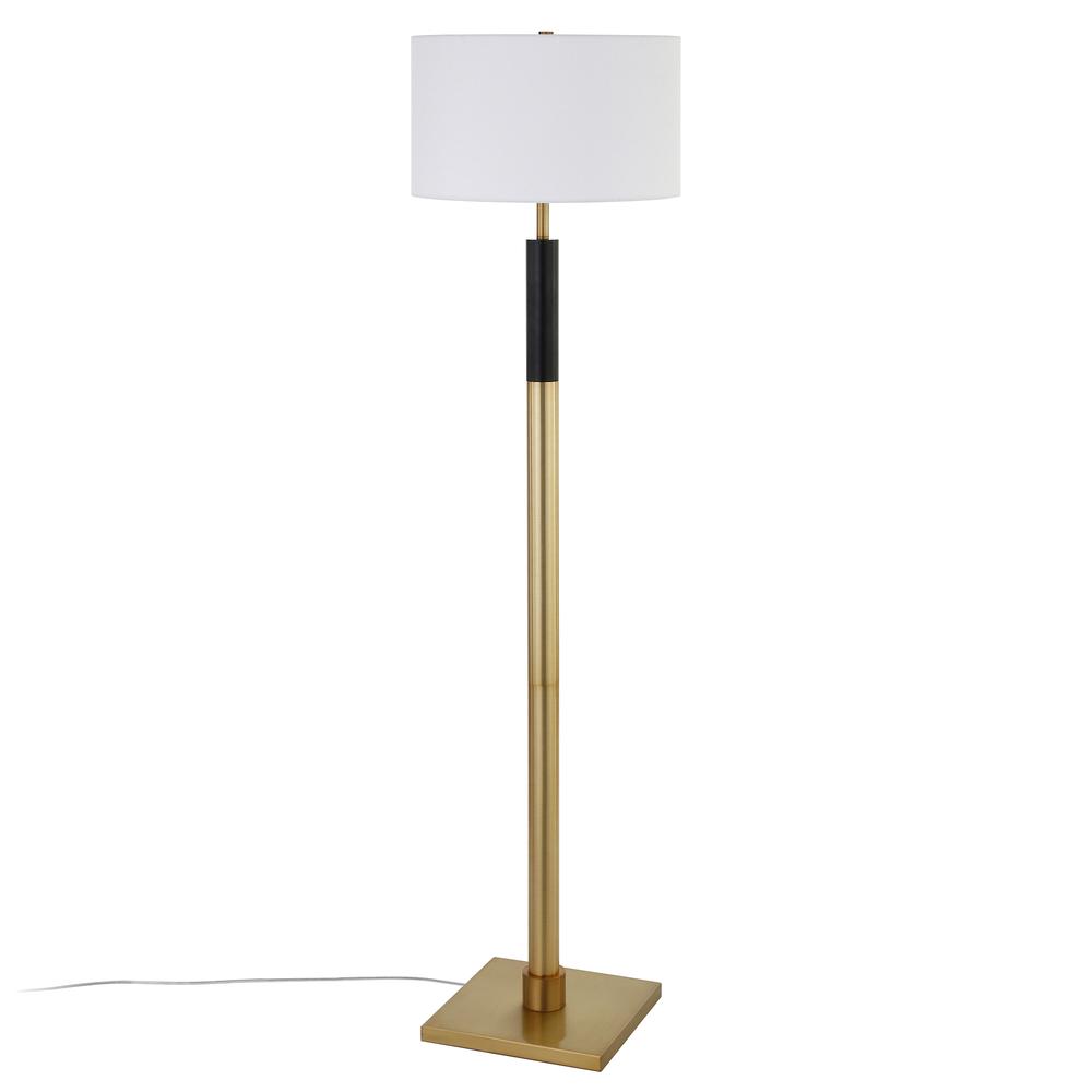 Teagan Two-Tone Floor Lamp with Fabric Shade in Brass/Black/White. Picture 3