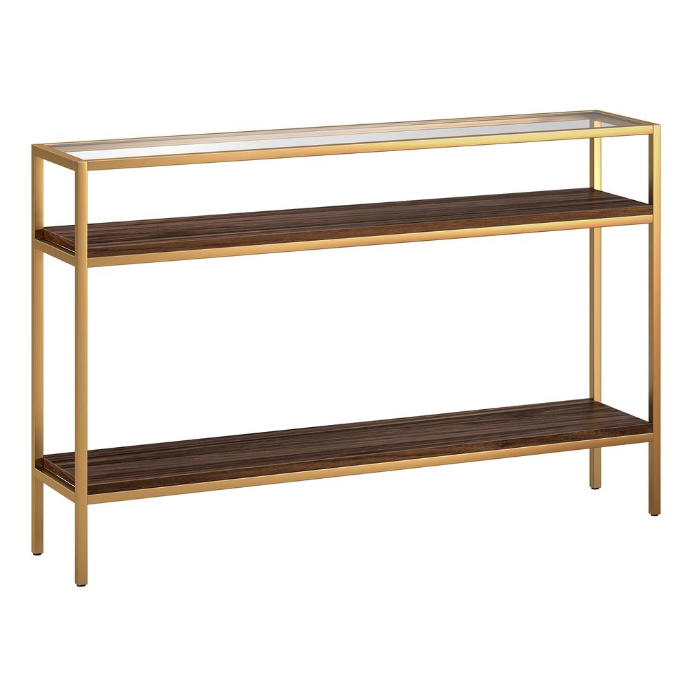 Felicia 47.6'' Wide Rectangular Console Table in Gold/Walnut. Picture 1