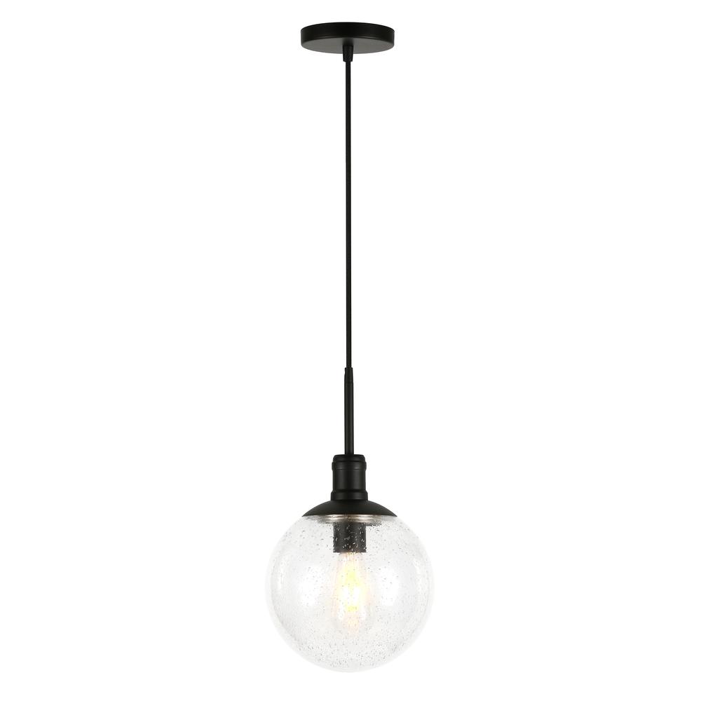 Walker 9" Wide Pendant with Glass Shade in Blackened Bronze /Seeded. Picture 3
