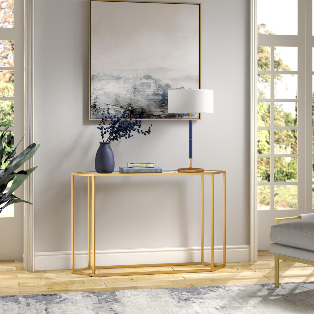 Beck 48'' Wide Hexagonal Console Table in Brass. Picture 4