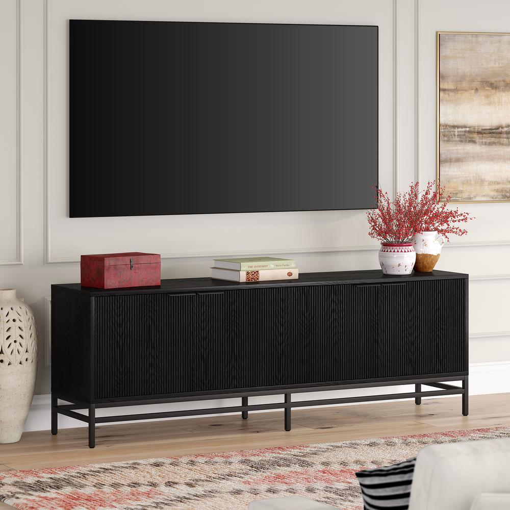 Montello Rectangular TV Stand for TV's up to 78" in Black Grain. Picture 4