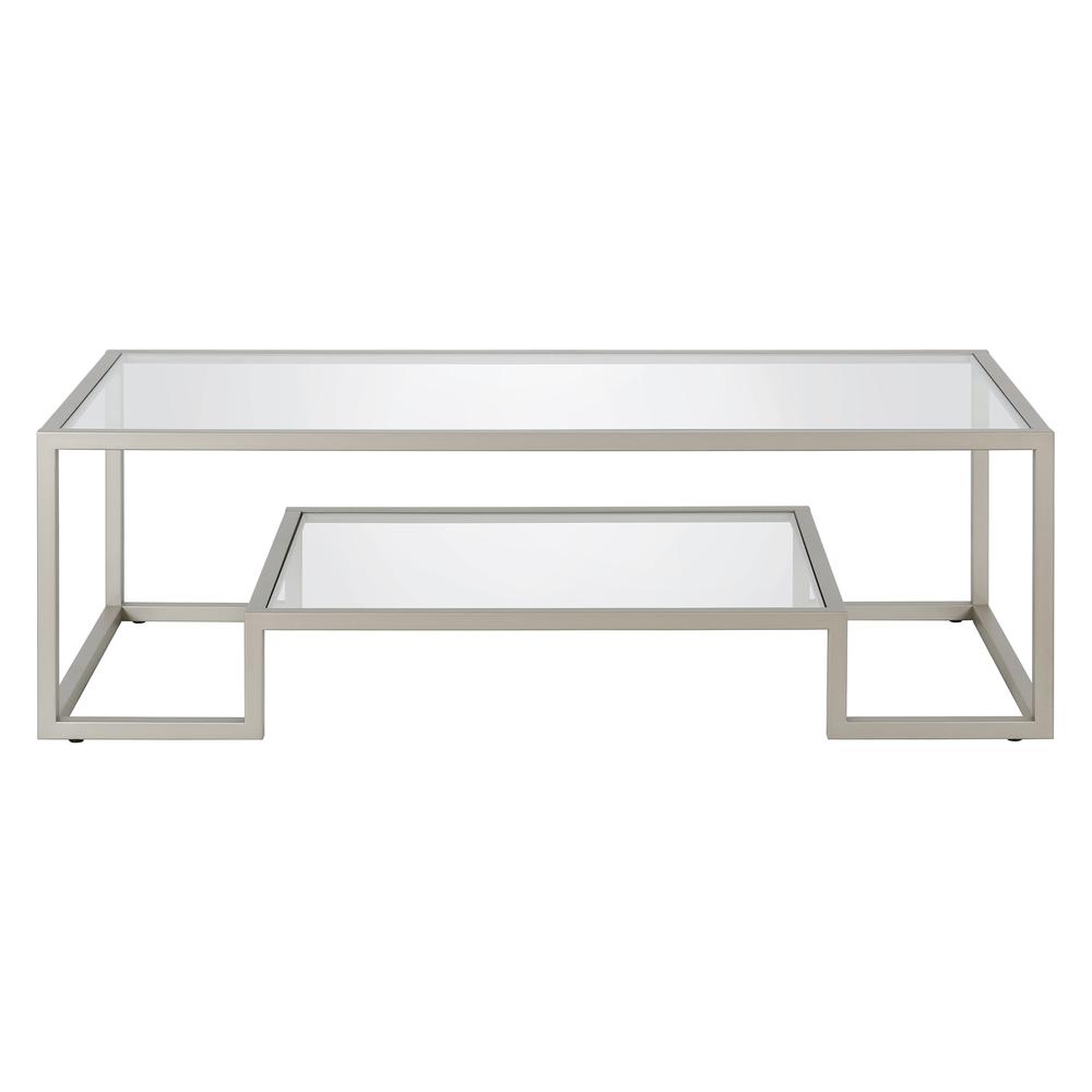Athena 54'' Wide Rectangular Coffee Table in Satin Nickel. Picture 3